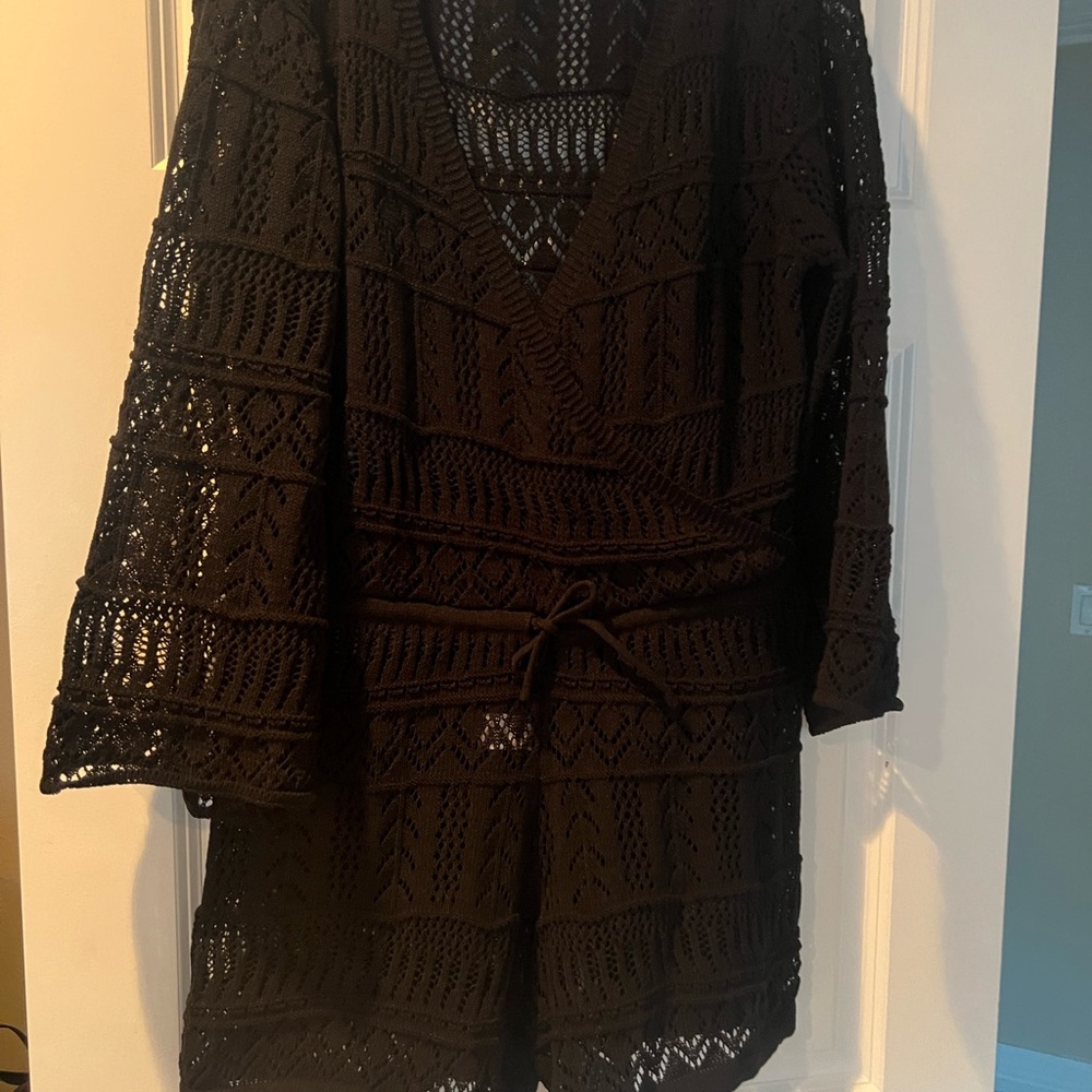 Elan Black Knit V-Neck Long Sleeve Cover Up Romper Nordstrom size Medium